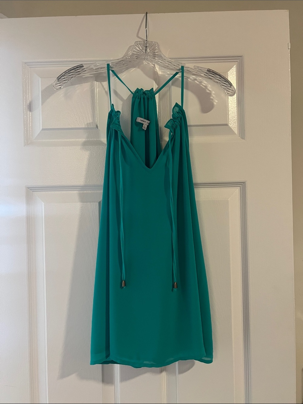 Naked Zebra Teal Green Spaghetti Strap V-Neck Tank